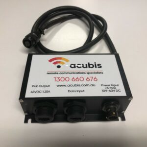 IP67 DC POE, RJ45, 10-40 VDC INPUT, 48 VDC OUTPUT, 7A, 10/100, INCLUDES 3-WIRE HARNESS