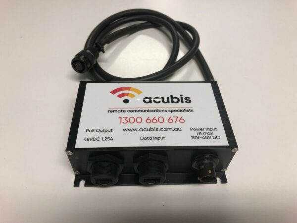 IP67 DC POE, RJ45, 10-40 VDC INPUT, 48 VDC OUTPUT, 7A, 10/100, INCLUDES 3-WIRE HARNESS